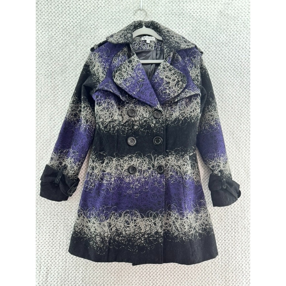 Papillon Double Breasted Pea Coat M Purple Gray Textured Avant-Garde Abstract